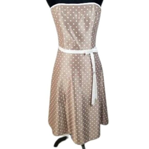 Vtg 80's Retro 60's Satin Strapless Bow Accent Waist Polka Dot Aline Dress Sz 6 - Picture 14 of 14